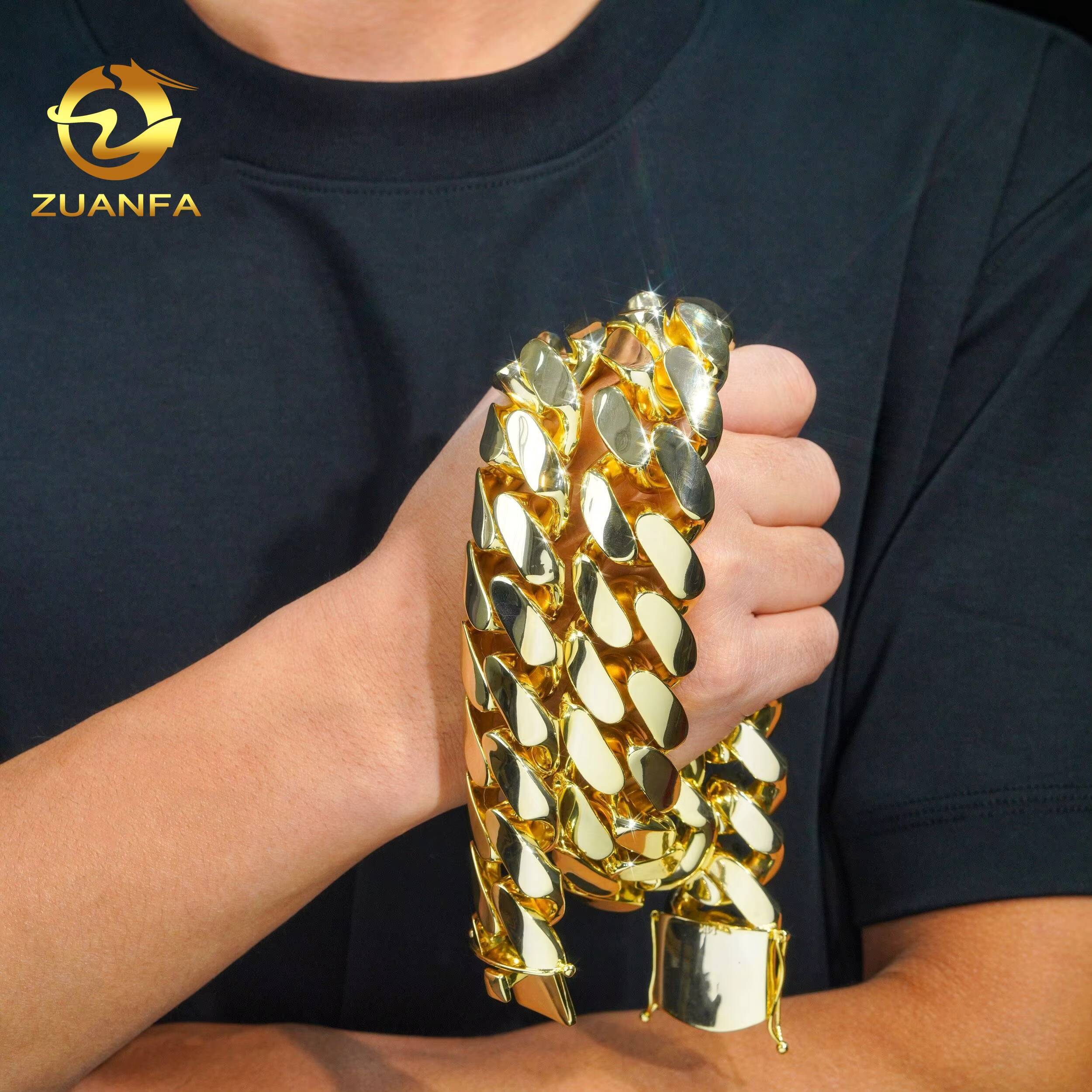 Zuanfa Hip Hop Jewelry 18k Gold Plated Big Size 30mm Miami Cuban Link Chain Brass Cuban Men Cuban Chain