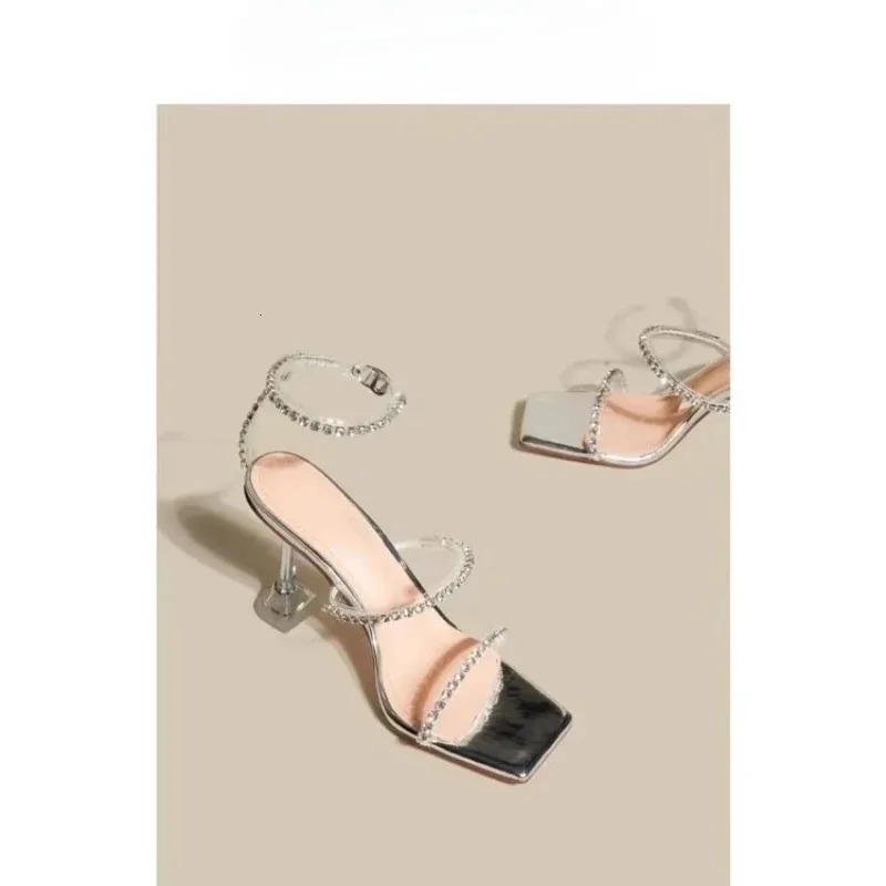2025 Summer New Sandals Womens Sexy Fashion High Heels Water Diamond Transparent Thin Heel Sandals Fashion Womens Shoes 260114