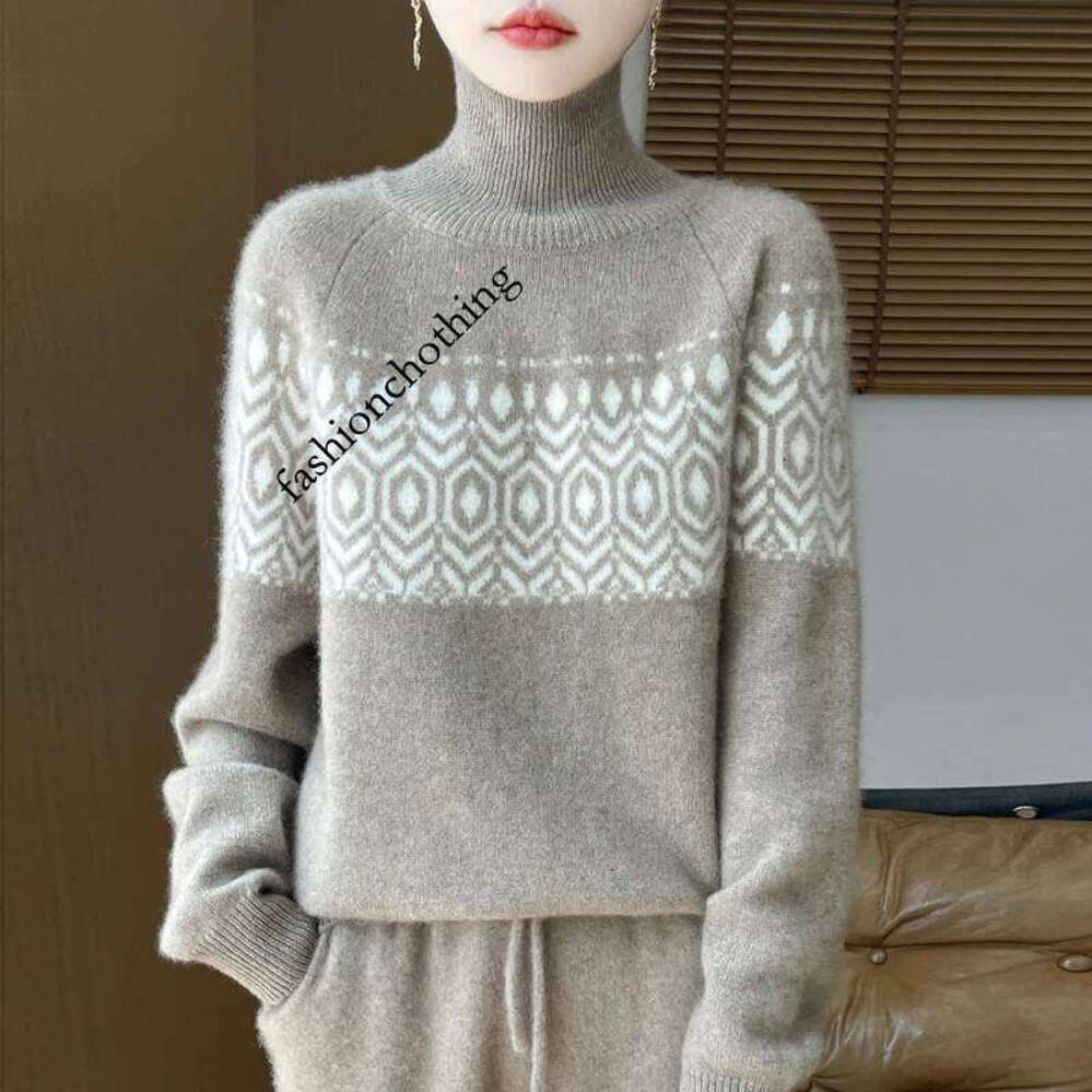 Zhehan New Autumn/Winter 100% Merino Wool Sweater Casual Loose High Collar Pullover Fashion Korean Jacquard Women's Top