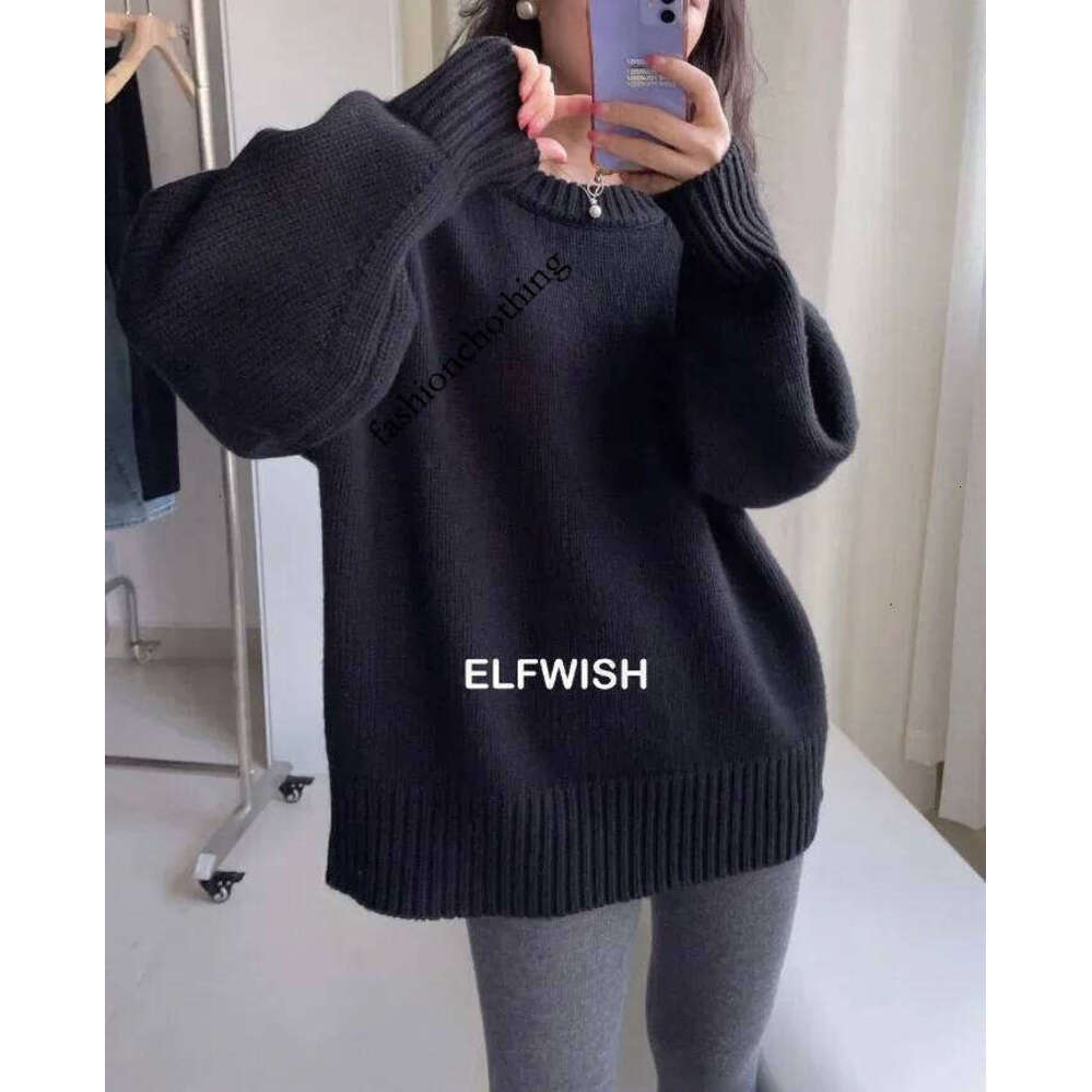 Zhehan Woman Fashion Wool Cashmere Thick Knitted Sweater Oversized Drop Shoulder LONG Sleeved Jumper Round Neck Pullovers