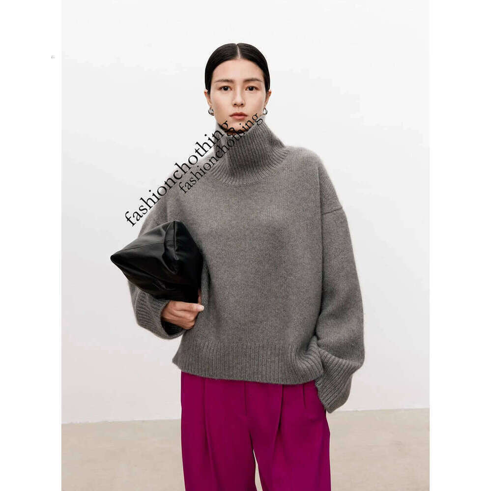 Zhehan Thickened Turtleneck 100% Pure Cashmere Women's Loose Lazy Knit Silhouette Sweater European Products Long Sleeved Outerwear With Base Laye