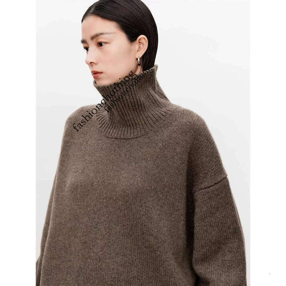 Zhehan Thickened Turtleneck 100% Pure Cashmere Women's Loose Lazy Knit Silhouette Sweater European Products Long Sleeved Outerwear With Base Laye