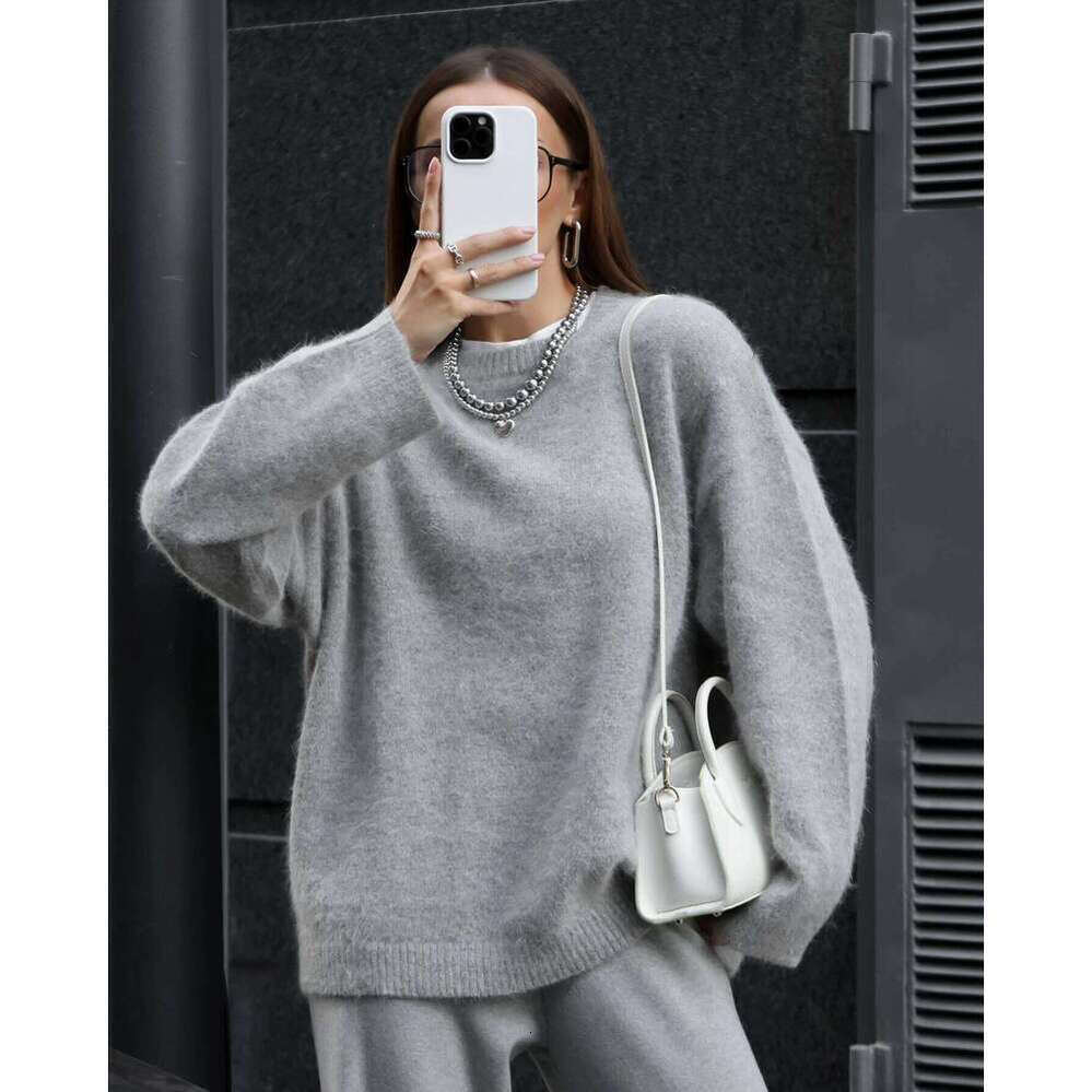 Zhehan Autumn Winter Women's Knitted Sweater Wool Mohair Thin Gray Jumper Oversize Basic Pullover Red Vintage Sweaters For Women