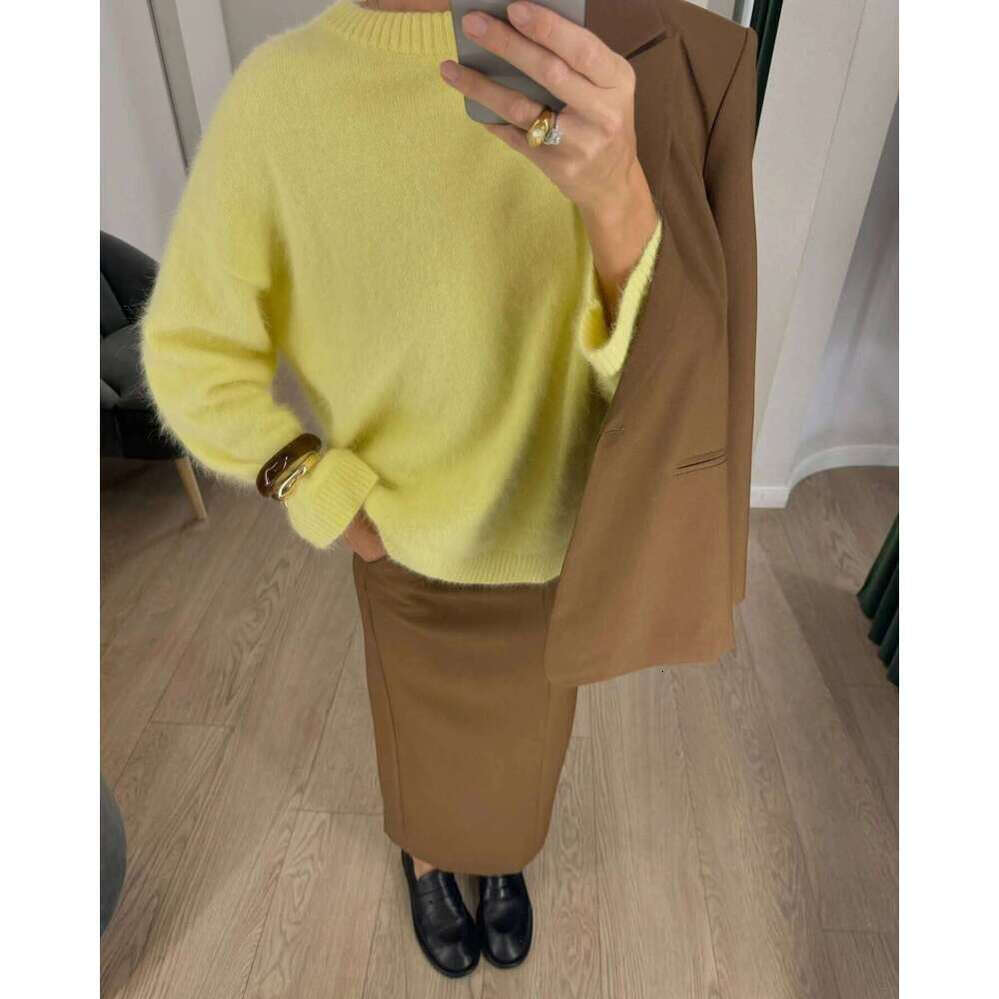 Zhehan Autumn Winter Women's Knitted Sweater Wool Mohair Thin Gray Jumper Oversize Basic Pullover Red Vintage Sweaters For Women