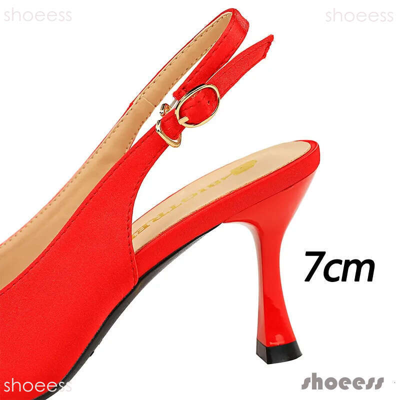 heels Shoes 7 Cm Metal Pointed Silks Satins Kitten Heels Hollow Back Women Sandals Sexy Lady Pumps