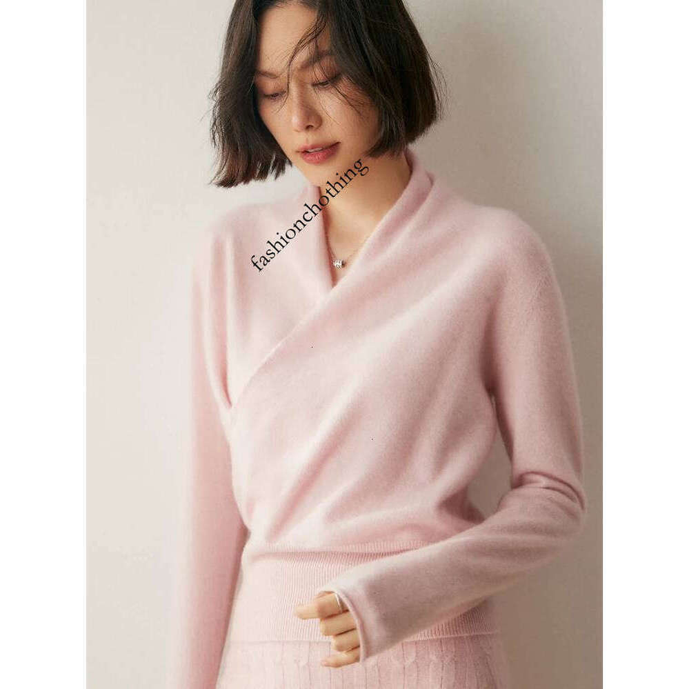 Zhehan Women's 100% Sweater Crossover Collar Pullover Office Lady Basic Grace Cashmere Knitwear Autumn Winter Tops