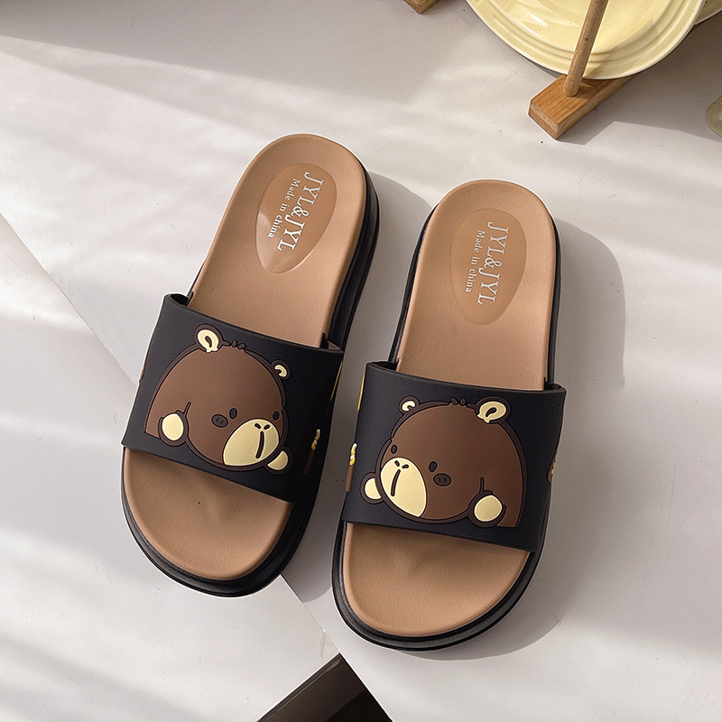 Luxury Beach Slippers 2026 Women's Monogram Bear Print Platform Slide Sandals Casual Summer Slippers
