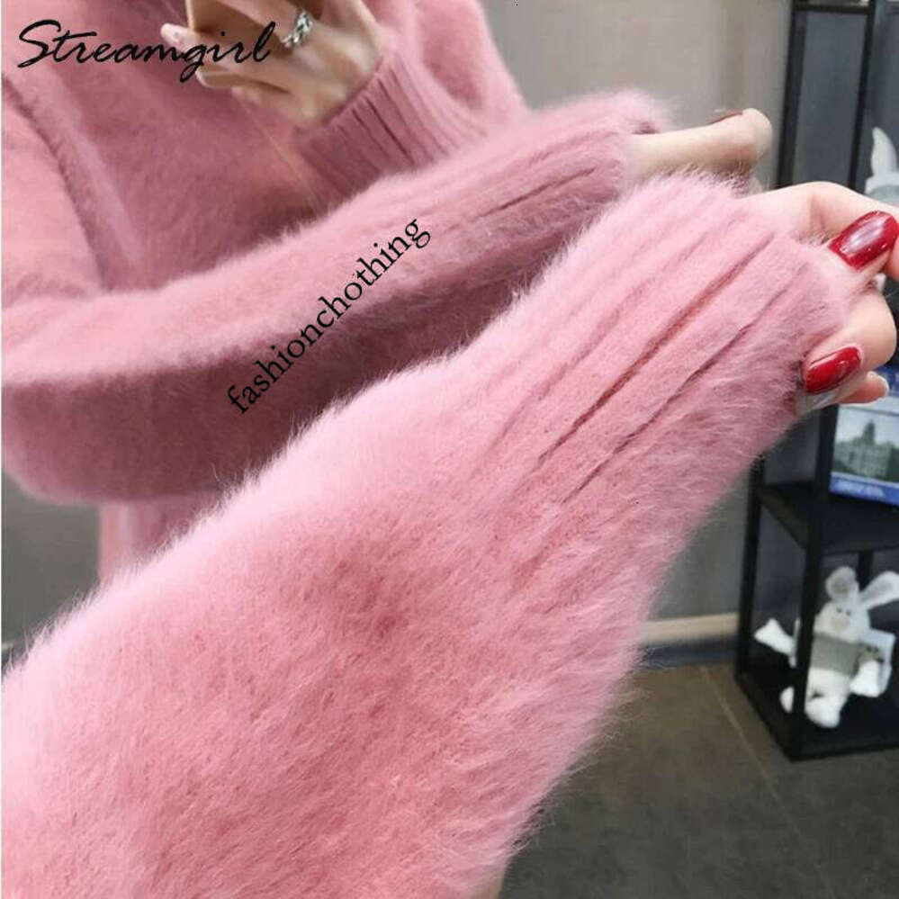 Zhehan Warm White Turtleneck Fluffy Women's Jumper Winter Pull Sweaters For Women Knitted Sweater Woman