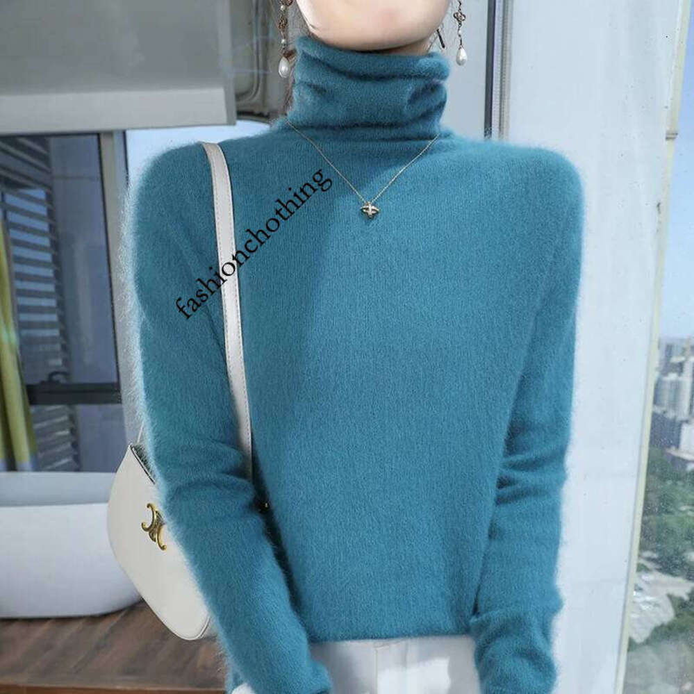 Zhehan Thickened 100% Pure Mink Wool Knitted Cashmere Sweater For Autumn And Winter, Women's Pile Collar Top, Multi-Color Clothing DBR