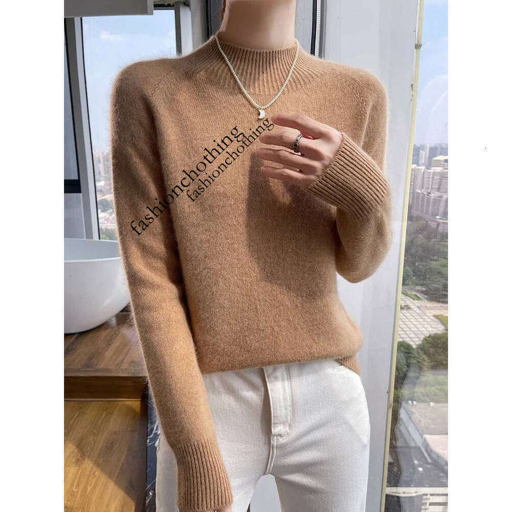 Zhehan Women's Cashmere Mock Neck Sweater Pullovers Thick Autumn Winter 100% Merino Wool Knitwear Raglan Sleeve Solid Basic Casual Tops
