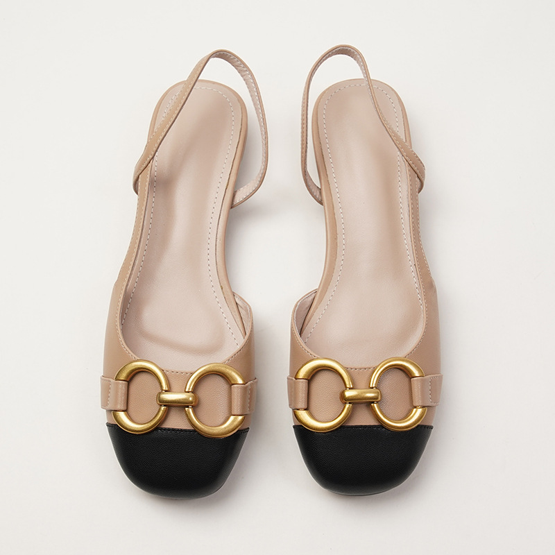 Luxury Sandals 2026 Women's Beige & Brown Cap Toe Slingback Flats Gold Horsebit Buckle Casual Dress Shoes Free Shipping