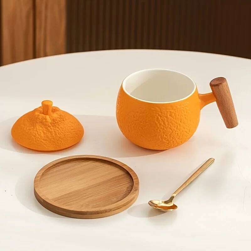 Orange Design Ceramic Coffee Cup Large Capacity Cute Mugs Attractive Appearance Tea Cups for Daily Use