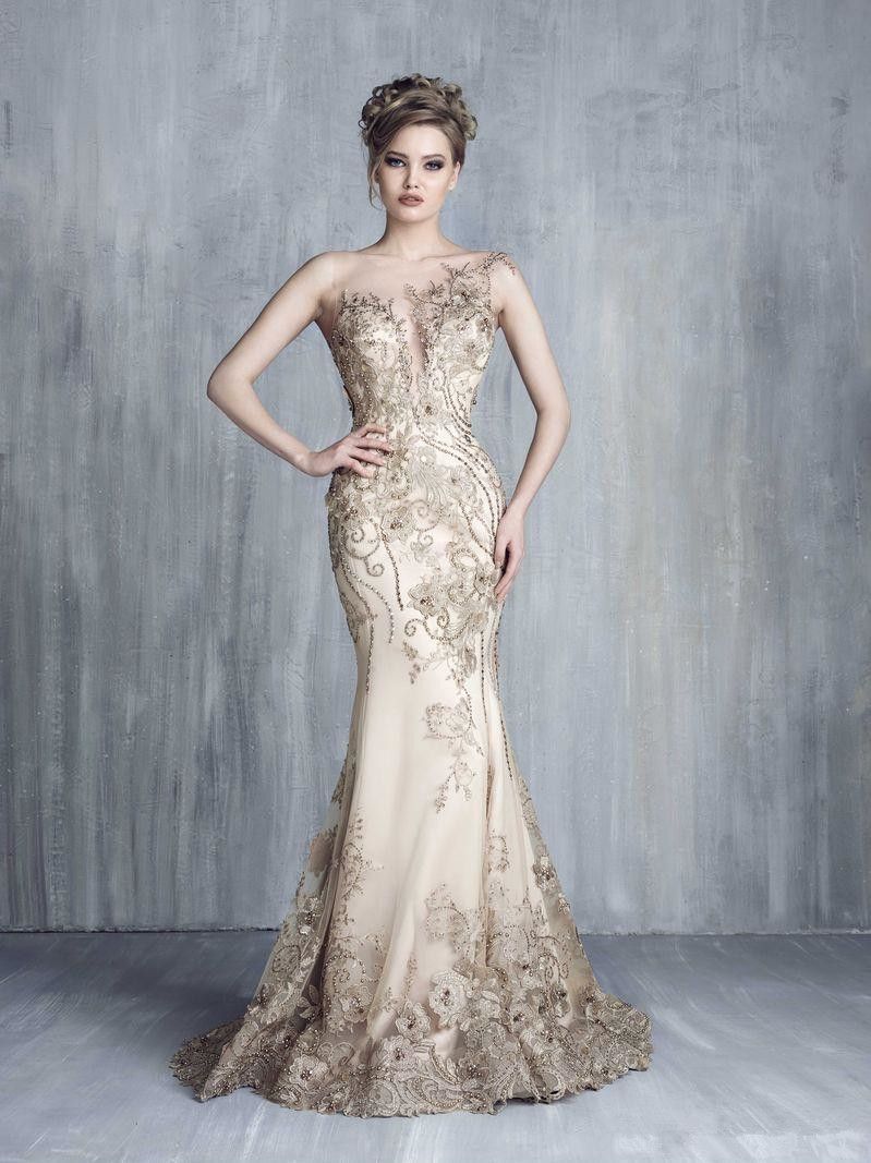Tony Chaaya Evening Dresses With Detachable Train Champagne Beads Mermaid Prom Gowns Lace Applique Luxury Party Dress Vestidos De Novia Bc2740 B0312