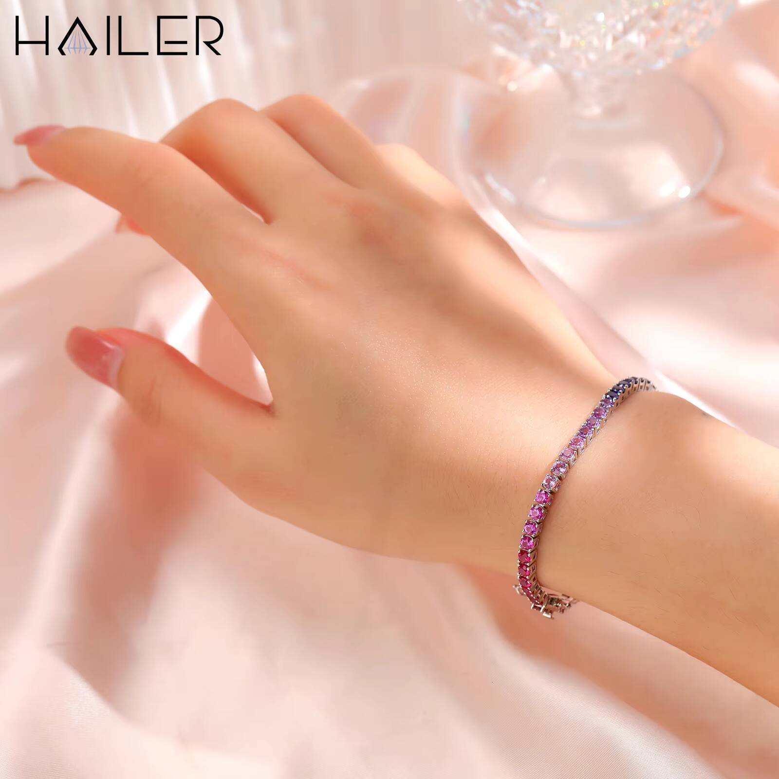 18K White Gold Bracelet Round Cut 3 MM Lab Sapphire Bracelet Fashion Rainbow Tennis Bracelet Women