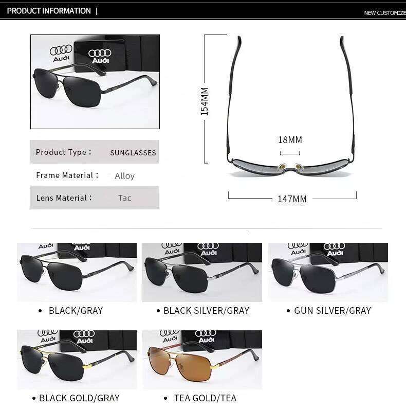Audi Polarized UV400 Driving Sunglasses Men/Women Square Frame Glasses Gift for Auto Enthusiasts 5571 26Y0119