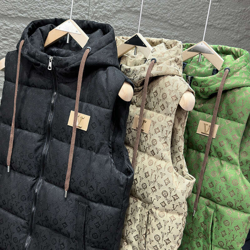 2024 Autumn Winter Couple Cotton Thickened Hooded Men's Vest Sleeveless Jacket