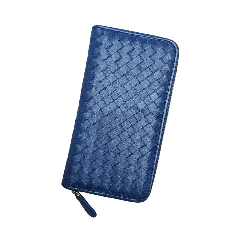 Leather Long Purse Sheepskin Hand Woven Large Capacity Zipper Purse Classic Card Bag For Men And Women