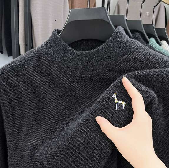 Winter thick men's sweater 2025 new style half high collar embroidered fashionable warm and high-end men's sweater H260119