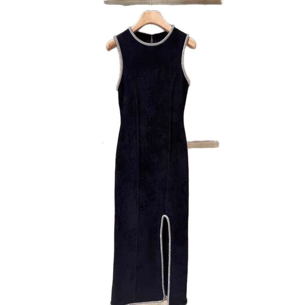 French Elegant 2026 Autumn Winter Hepburn Style Slit Slim Knitted Vest Dress for Women