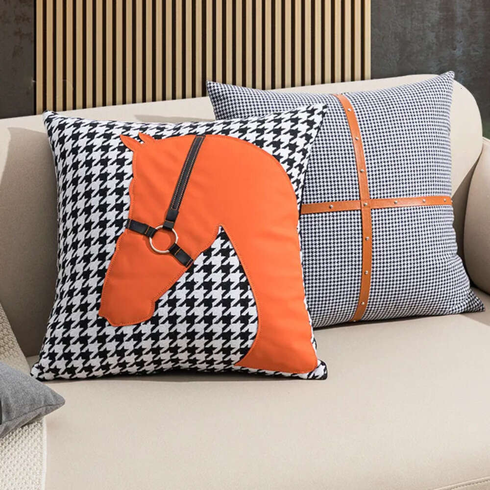 Nordic Modern Living Room Sofa American Light Luxury Home Bedside Cushion, Backrest, Thousand Bird Grid Pillowcase