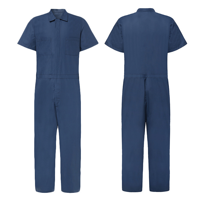 Mens summer short sleeve zipper overalls Lapel solid color Jumpsuit 230303