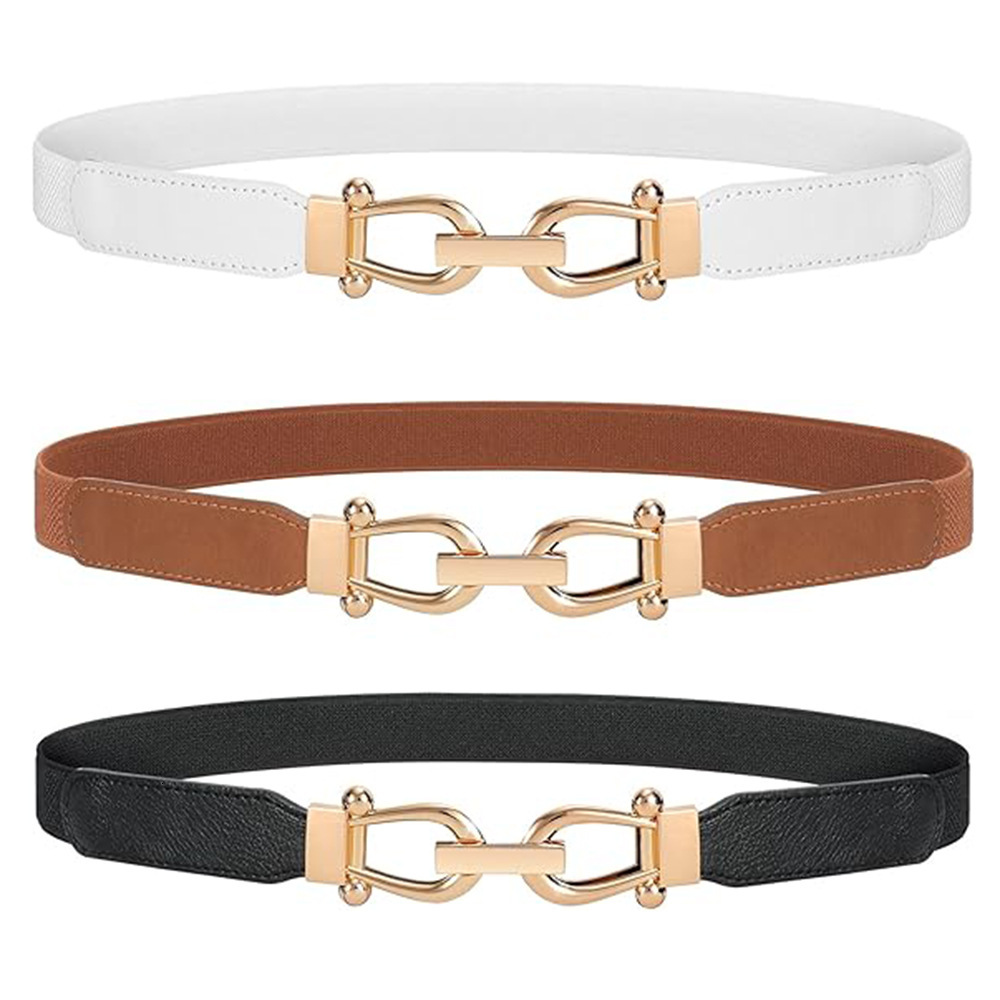 Luxury Brand Designer Belt Thin Style Gold Pair Buckle Women's Belt For Dresses And Shirts, Vintage Elastic Waist Cincher, Slim Waist Belt For Wo