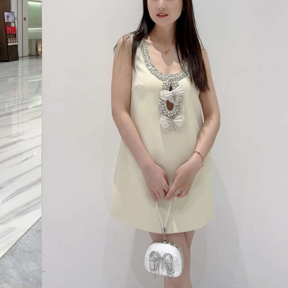 French Niche 2026 Spring Summer New Style Cream Yellow Strap with Beading Elegant Tank Dress
