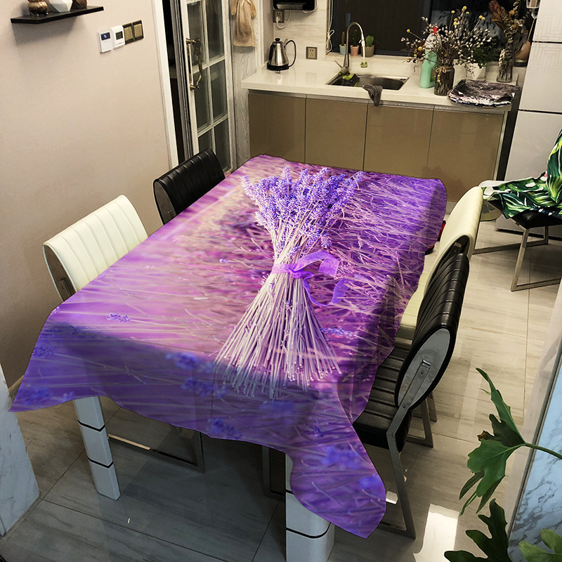 New Lavender Polyester Printed Tablecloth Waterproof Oilproof Stain-resistant Tablecloth Dining Table Cover Coffee Table Cloth T200708