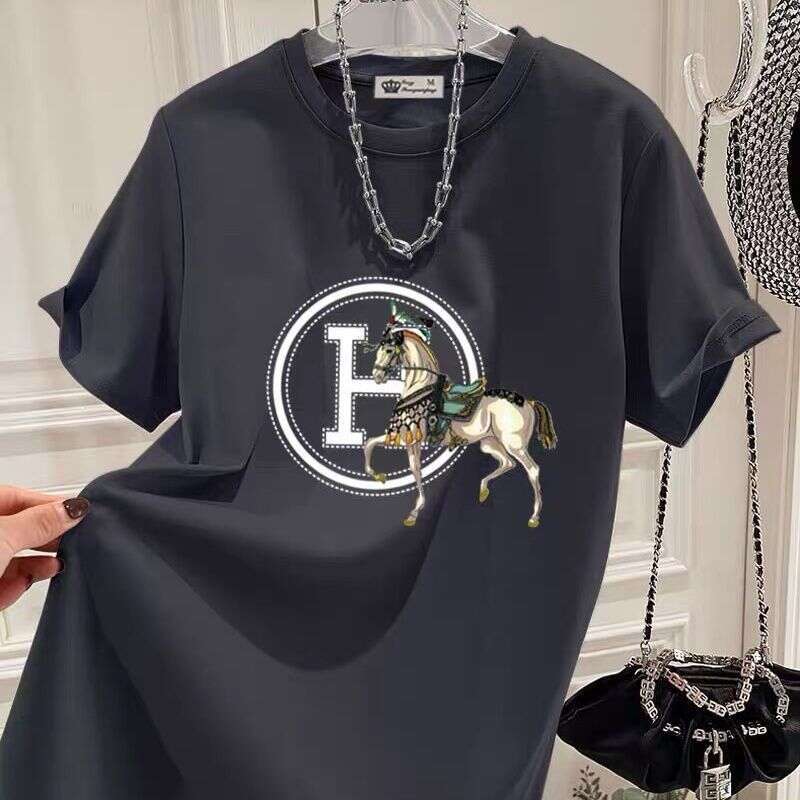 100% Cotton Short Sleeve T-Shirt For Women 2024 Summer New Round Neck Loose Plus Size Korean Style Regular Shoulder Top Tee