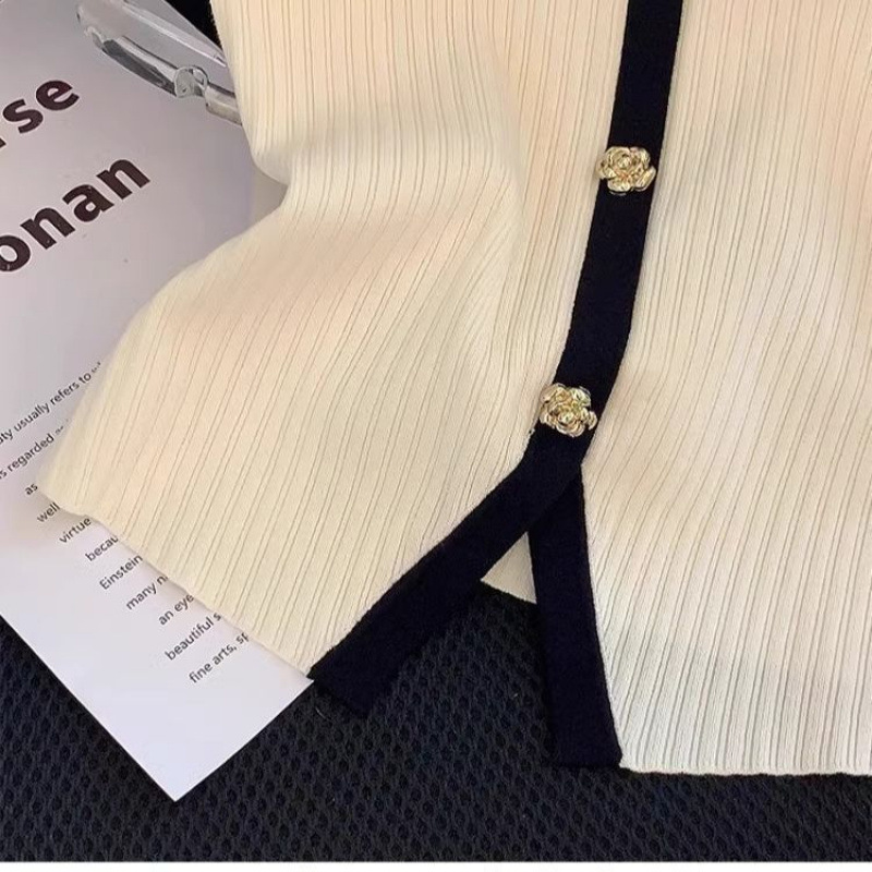 Luxury Brand Designer Clothes Little Style Apricot Square Neck Short Sleeve Short Ice Silk Knitted Top For Women 2025 Summer New Bowknot Shirt
