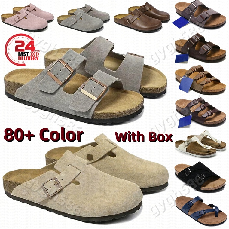 Designer slippers 2026 clogs suede leather men women mules stylish black brown sand slides boston outdoor soft comfortable sandals grey pink white shoes with box