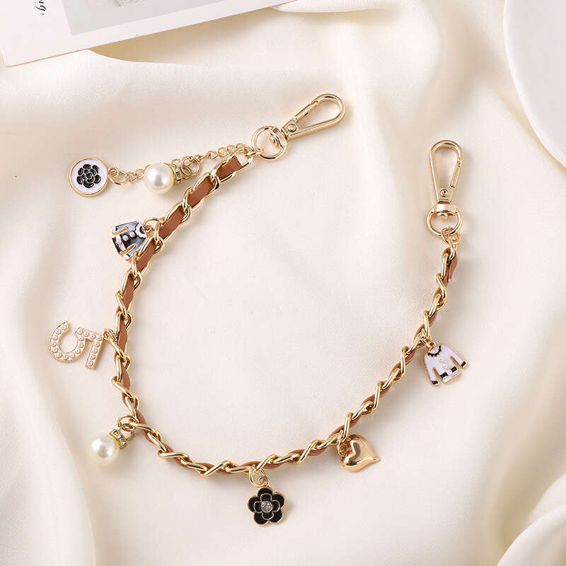 Bag Charm Keychain Chain with Pendant Leather Pearl Five-Character String Handbag Wrist Strap Bag & Phone Case Decoration Free Shipping