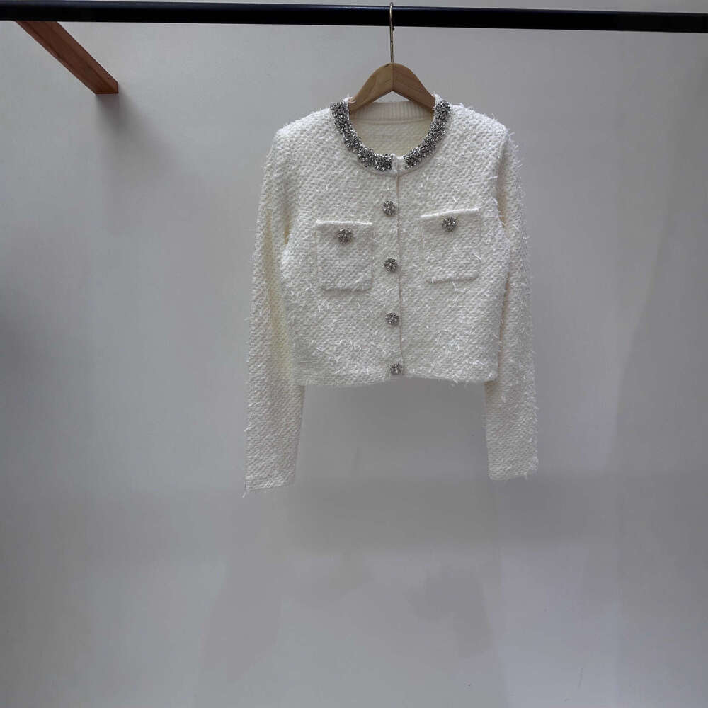 French Niche 26 Autumn Winter New Thousand Gold Style Diamond-Studded Round Neck Knitted Cardigan Jacket + High Waist Skirt Set