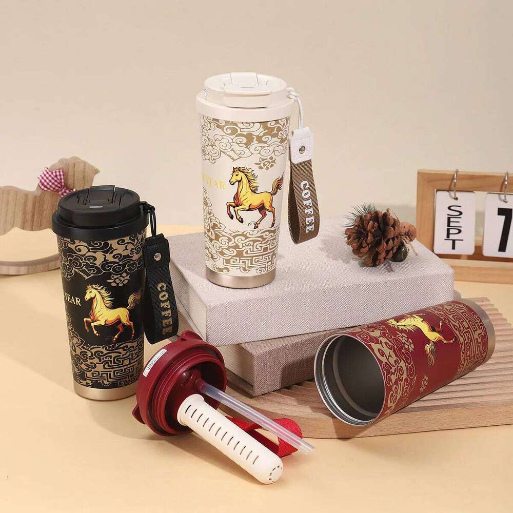 Outdoor Water Bottles Stainless Steel Thermal Cup Leak Proof Double Wall Insulated Mug With Straw For Home Kitchen Travel Party