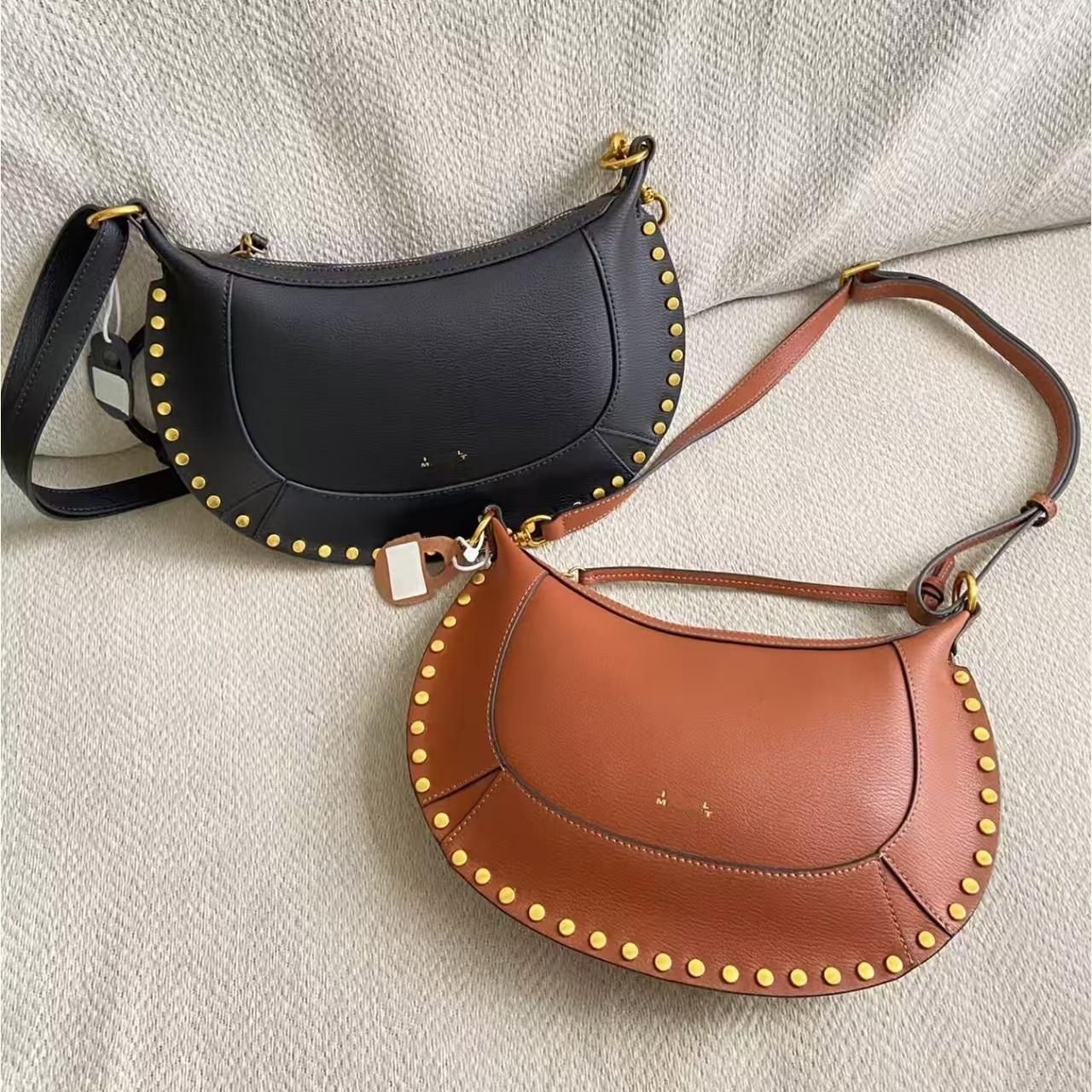 Brown marant brand studded Saddlebag Tote bag Leather Suede Womens designer shoulder bag crossbody bag Luxury Handbags purse Croissant clutch bags Weekend Moon Bag