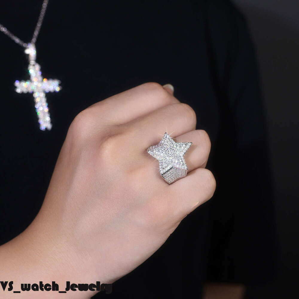 Hip-hop style design, VVS D color, ice-clear men's moissanite diamond ring