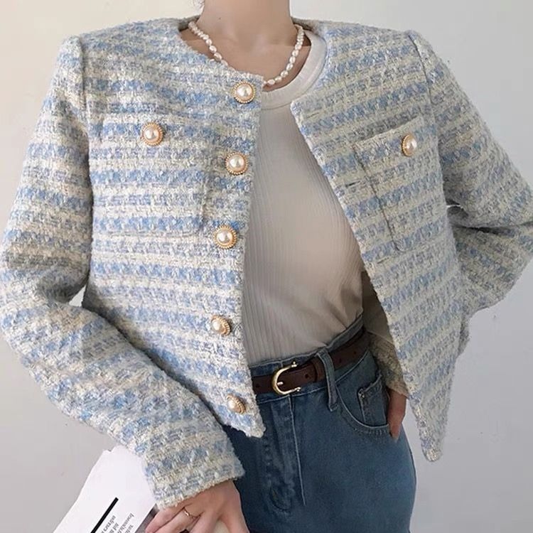 Luxury Brand Designer Clothes 2024 Spring And Autumn French Style Pearl Button Coat For Women, Niche Loose Short Elegant Top, Comfortable Casual Versa