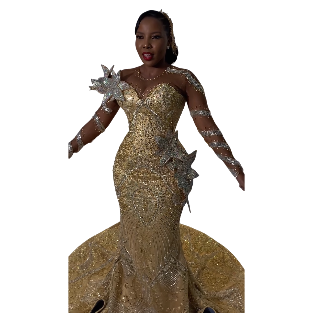 Aso Ebi Gold Mermaid Prom Dresses 2026 Beaded Crystals Flowers Sequined Evening Formal Party Second Birthday Engagement Gowns Dress For Special Occasi