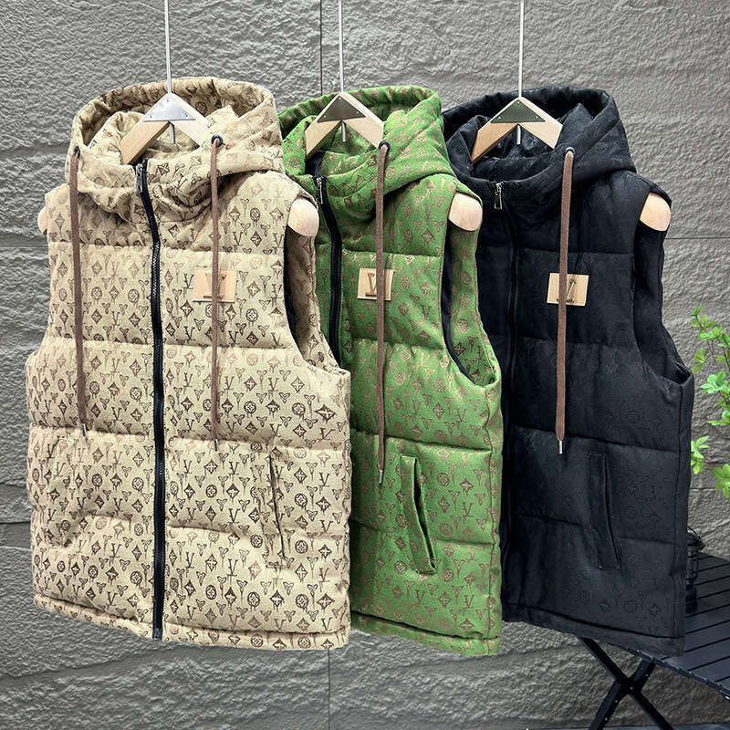 2024 Autumn Winter Couple Cotton Thickened Hooded Men's Vest Sleeveless Jacket