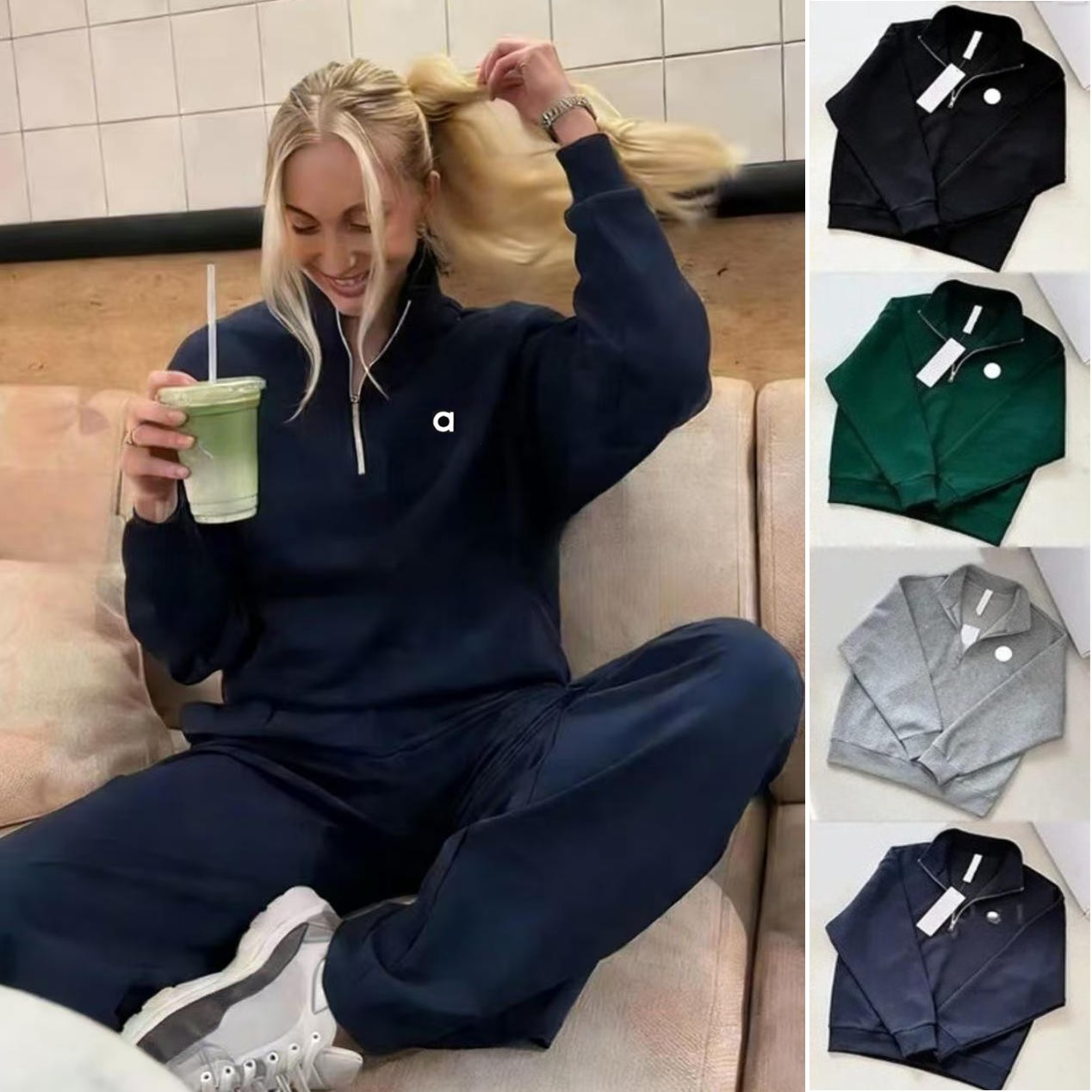 Designer Women Men Sets 1/4 Zip Pullover Quarter Sweatshirt Sweatpants Pullover Hoodie Accolade Jacket Yoga 1/4 Full Zip Crew Neck Leg Pants Clothes Sweater LOGO