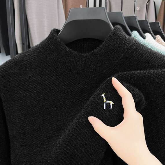 Winter thick men's sweater 2025 new style half high collar embroidered fashionable warm and high-end men's sweater H260119