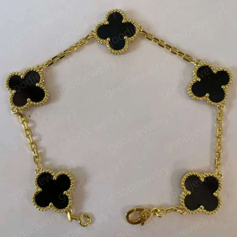Clover Four-Leaf Brand Vanity 18K Gold Luxury Pearl Mother-Of-Pearl Designer Vanly Cleef Bracelet F77 41E