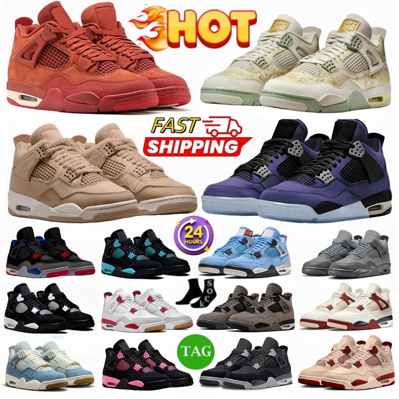 With box 4 Basketball Shoes For Men Women 4s Sneaker Military Black Cat Pine Green Seafoam White Oreo Red Thunder Unc Bred Cacao Medium Olive Sail Mens Trainers Sports