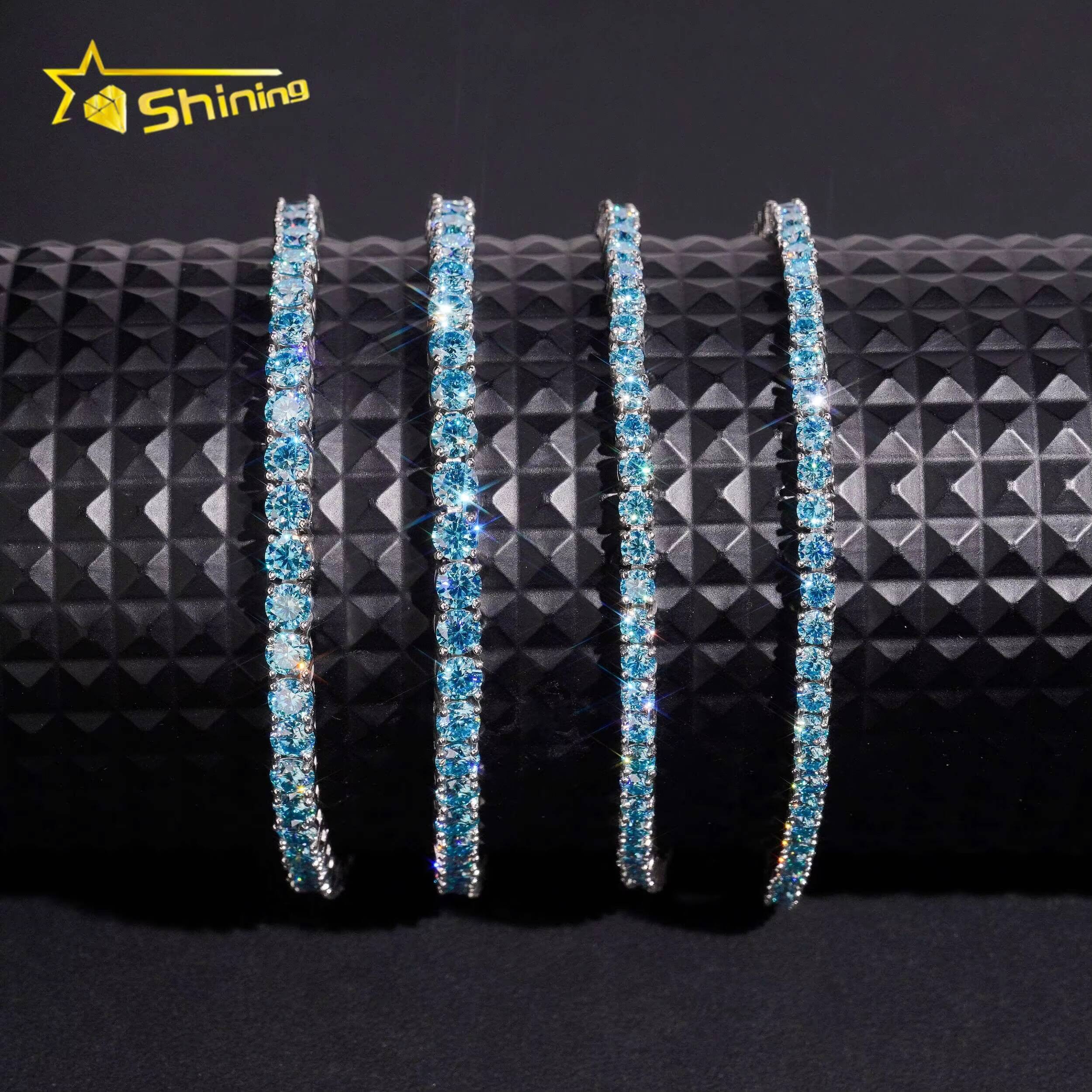 Fine Jewelry 925 Silver D VVS 3mm 4mm Blue Moissanite Tennis Bracelet Custom Trending Bracelets for Women Men