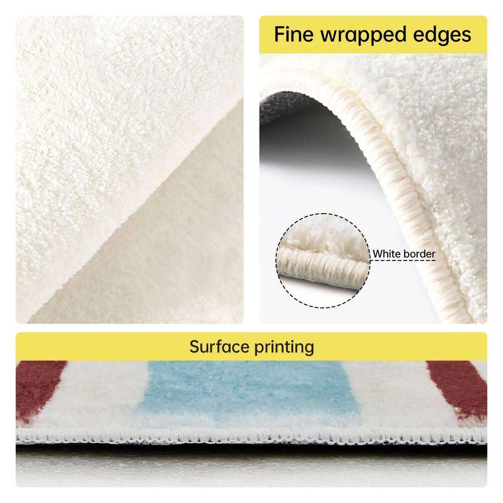 Striped puppy printed short fleece bathroom anti-slip cute style door mat, indoor small carpet