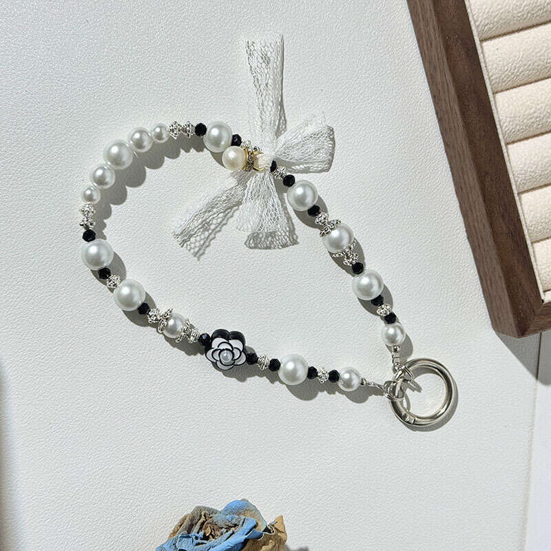Fashion Bag Phone Chain Sugar Cube Bowknot Crystal Beaded Camellia Lanyard Keychain Pendant