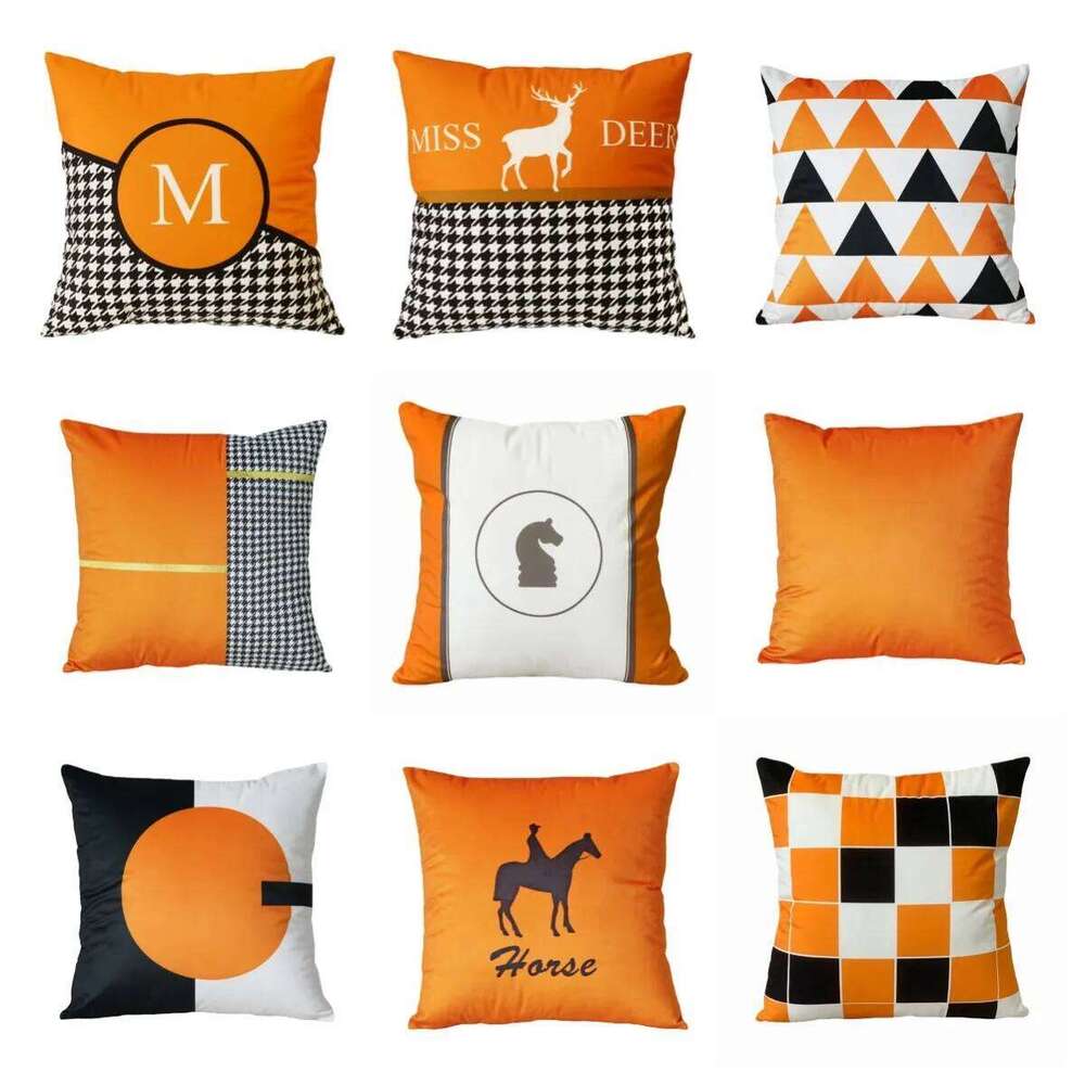 Nordic orange minimalist pillowcase, short plush print, sofa and living room decoration, pillowcase