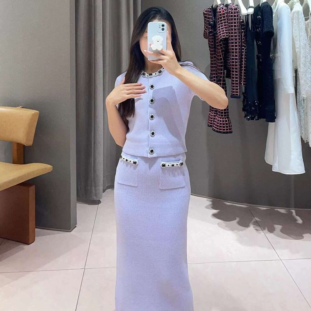 2026 spring new niche style diamond shell short sleeved knitted cardigan top dress