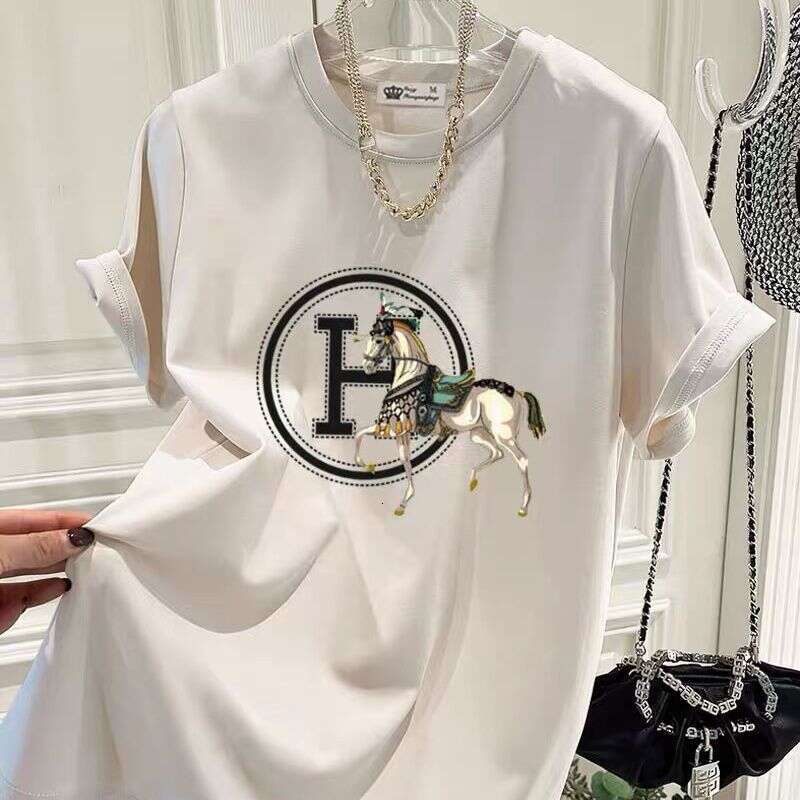 100% Cotton Short Sleeve T-Shirt For Women 2024 Summer New Round Neck Loose Plus Size Korean Style Regular Shoulder Top Tee