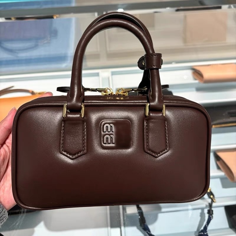 2026 Women's Brown Leather Boston Bag, Top Handle Embossed Detail Gold Hardware, Structured for Daily Travel Casual, Multi-Color, Adjustable Shoulder Strap, Pocket